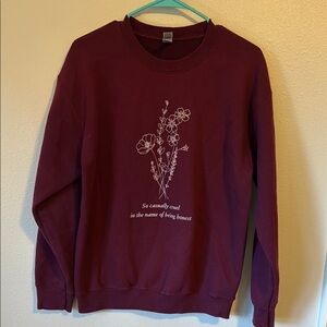 Taylor Swift Maroon Red Sweatshirt Crewneck Floral All Too Well Lyrics Medium